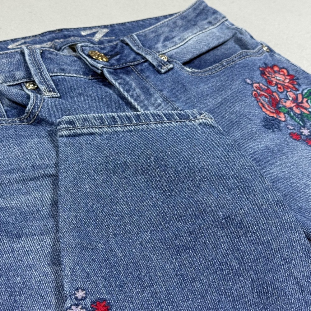 Seven7 Floral Embroidered Skinny Jeans Medium Wash Blue Denim Womens Size 8